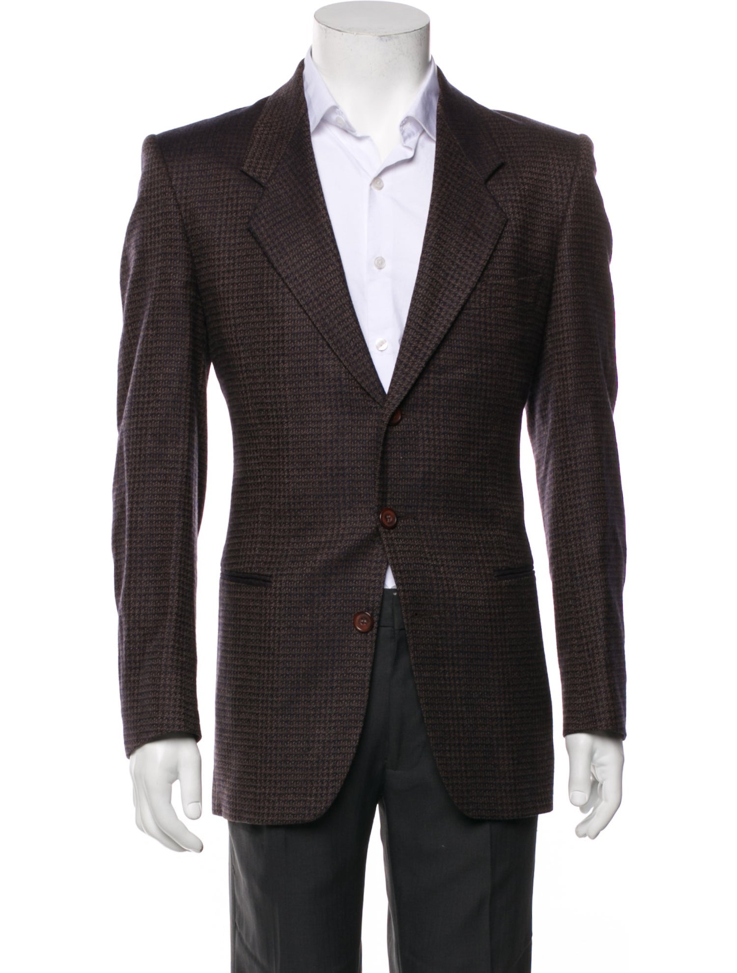 Yves Saint Laurent Wool Houndstooth Print Blazer