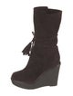 Yves Saint Laurent Suede Tassel Accents Lace-Up Boots