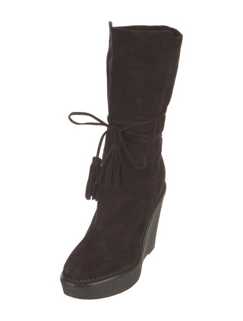 Yves Saint Laurent Suede Tassel Accents Lace-Up Boots
