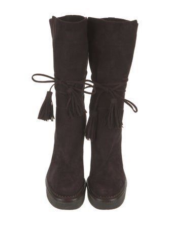 Yves Saint Laurent Suede Tassel Accents Lace-Up Boots