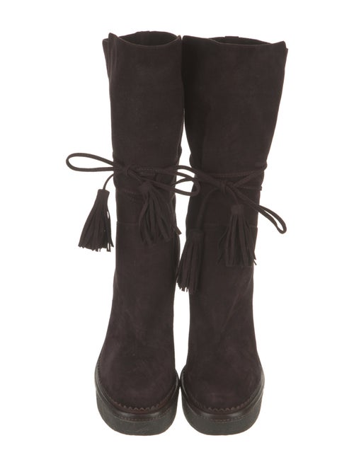 Yves Saint Laurent Suede Tassel Accents Lace-Up Boots