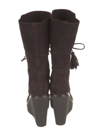 Yves Saint Laurent Suede Tassel Accents Lace-Up Boots