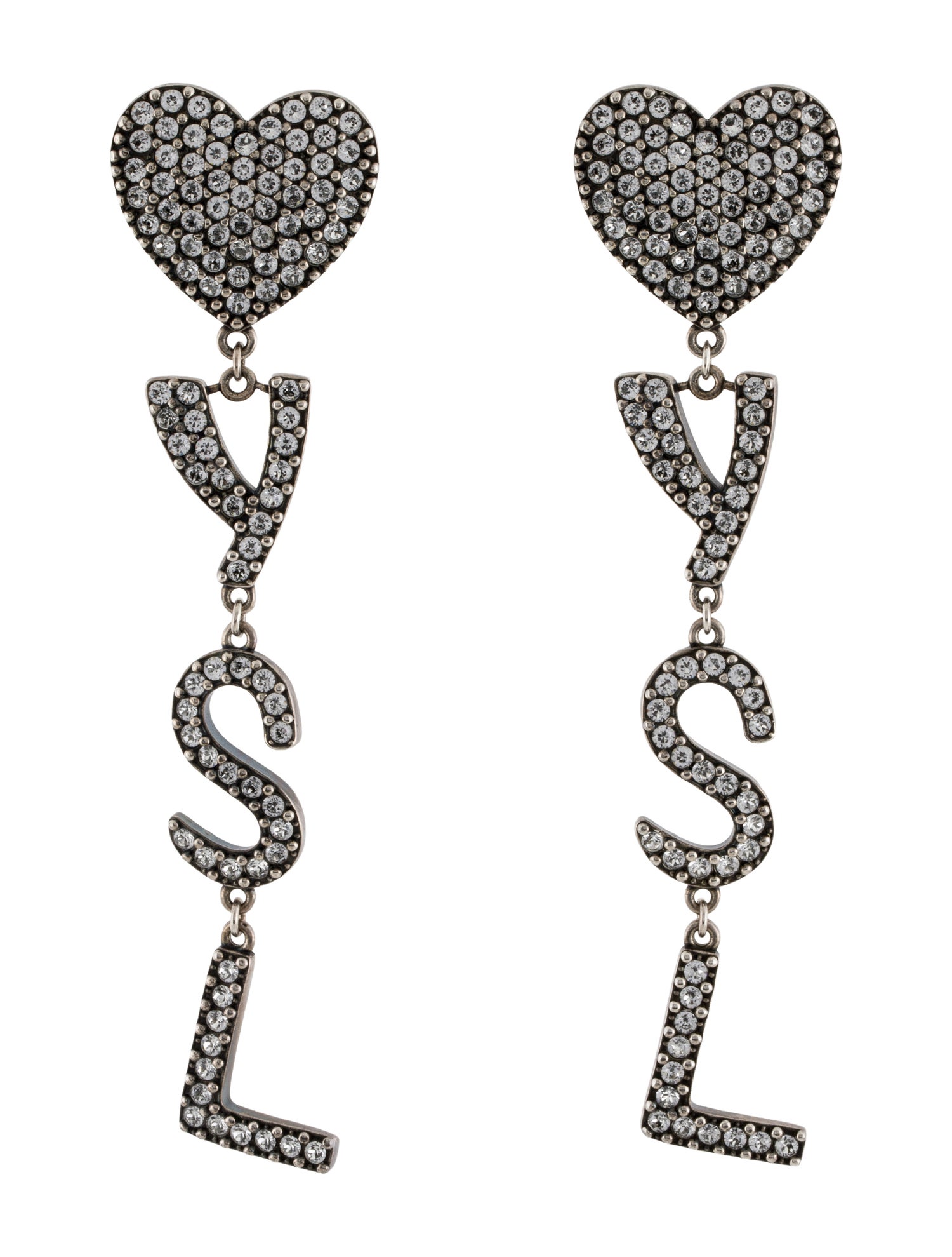 Yves Saint Laurent Crystal Heart YSL Drop Clip-On Earrings