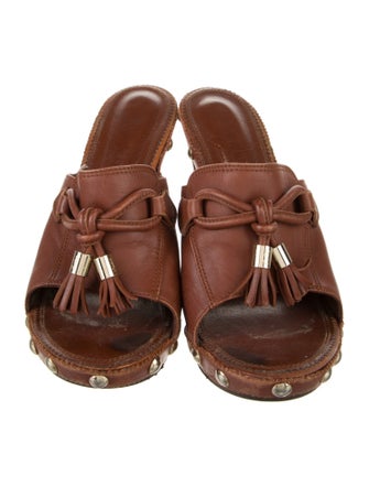 Yves Saint Laurent Leather Tassel Accents Slides