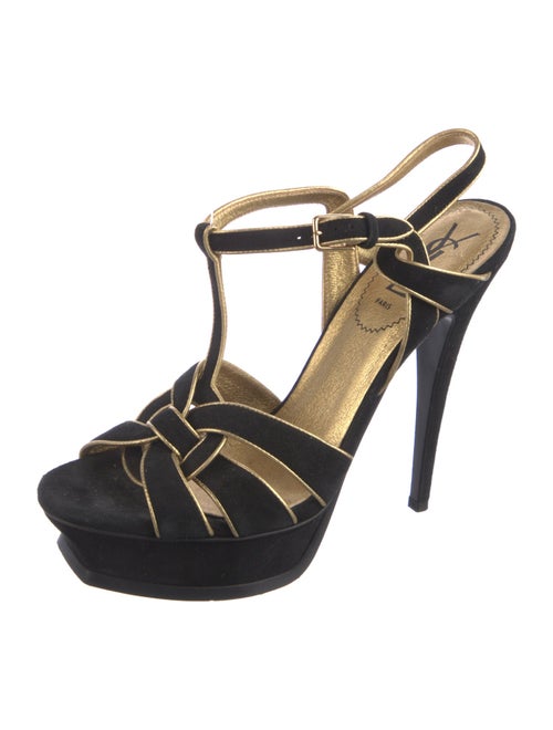 Yves Saint Laurent Suede Leather Trim Embellishment T-Strap Pumps