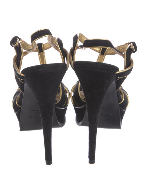 Yves Saint Laurent Suede Leather Trim Embellishment T-Strap Pumps