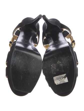 Yves Saint Laurent Suede Leather Trim Embellishment T-Strap Pumps