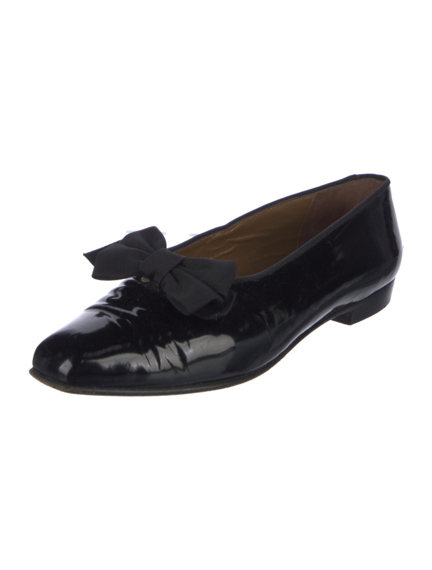 Yves Saint Laurent Patent Leather Bow Accents Loafers