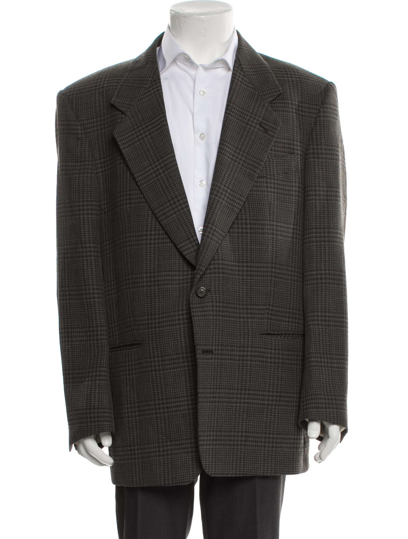 Yves Saint Laurent Wool Plaid Print Blazer