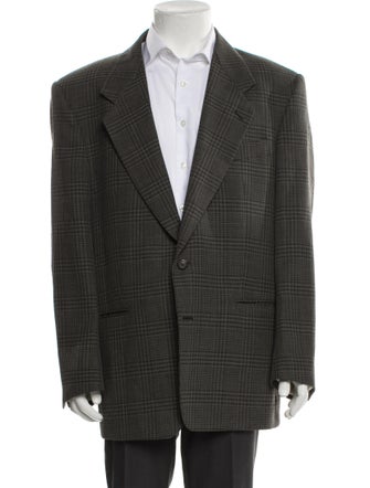 Yves Saint Laurent Wool Plaid Print Blazer