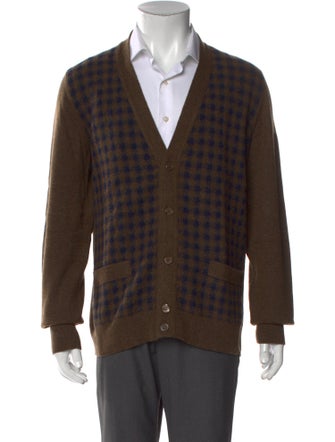 Yves Saint Laurent Virgin Wool Plaid Print Cardigan