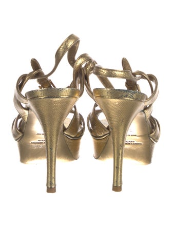 Saint Laurent Leather Animal Print T-Strap Sandals