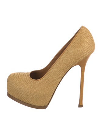 Yves Saint Laurent Raffia Leather Trim Embellishment Pumps