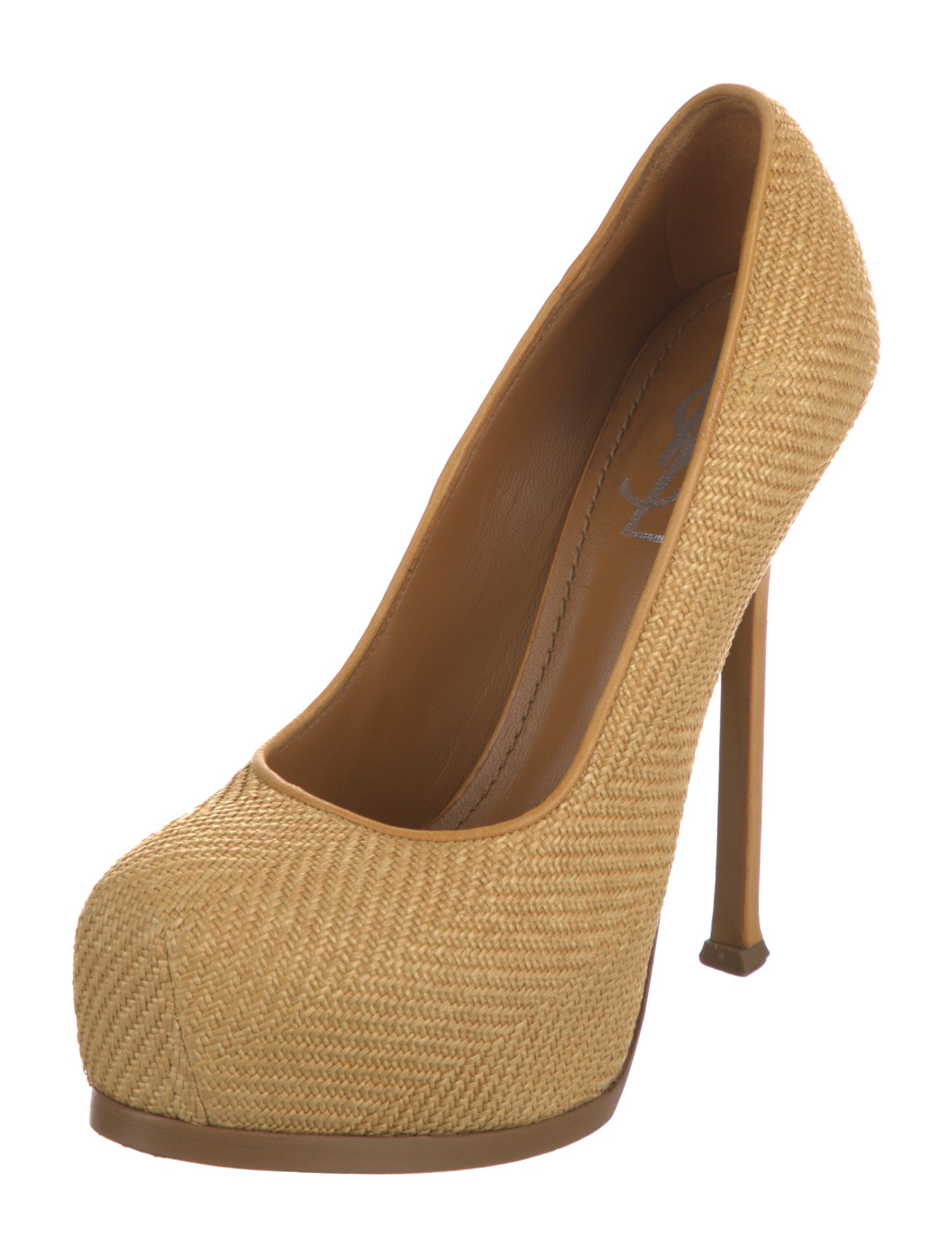 Yves Saint Laurent Raffia Leather Trim Embellishment Pumps