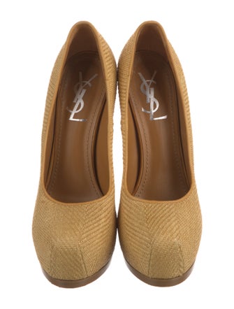 Yves Saint Laurent Raffia Leather Trim Embellishment Pumps