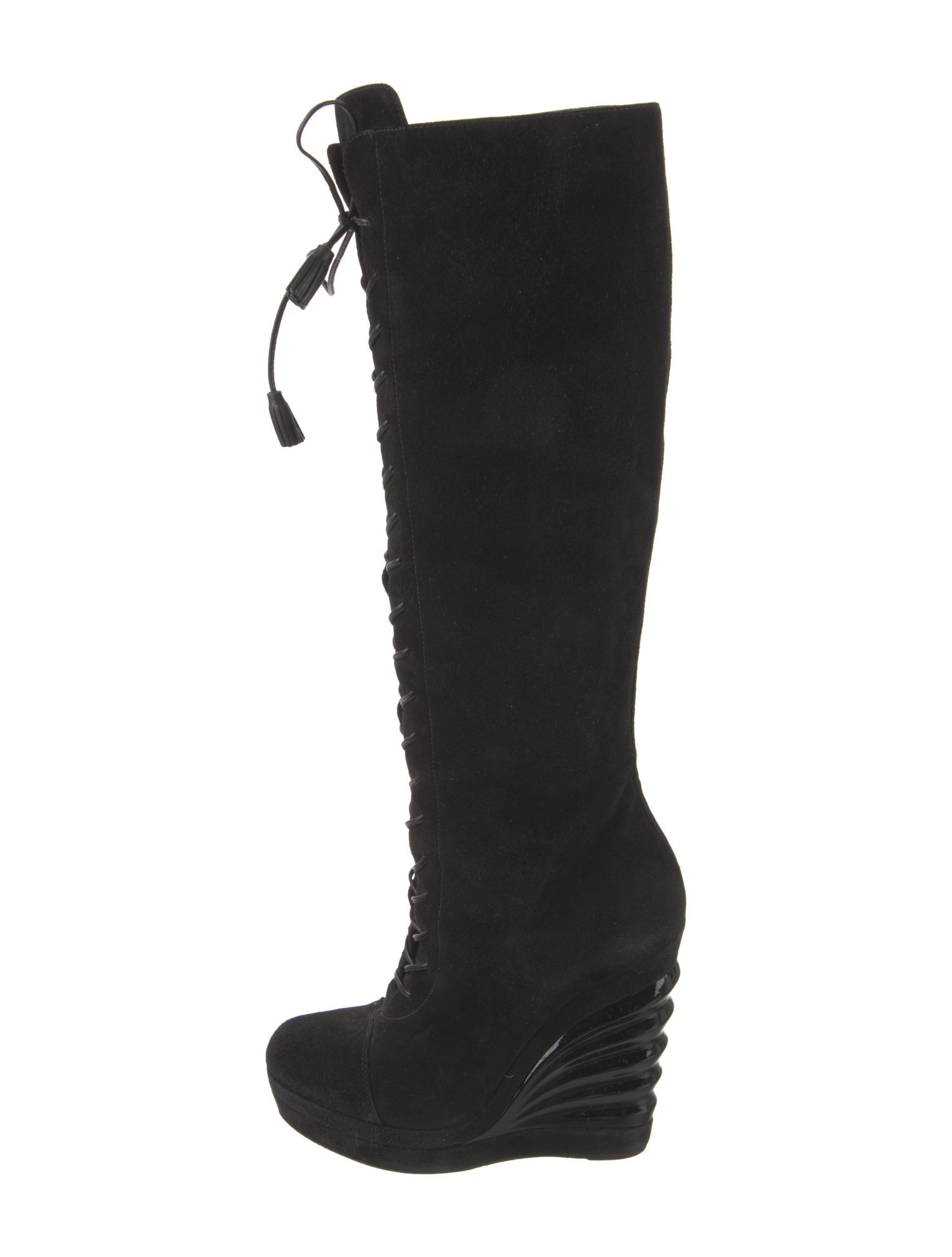 Yves Saint Laurent Suede Tassel Accents Lace-Up Boots