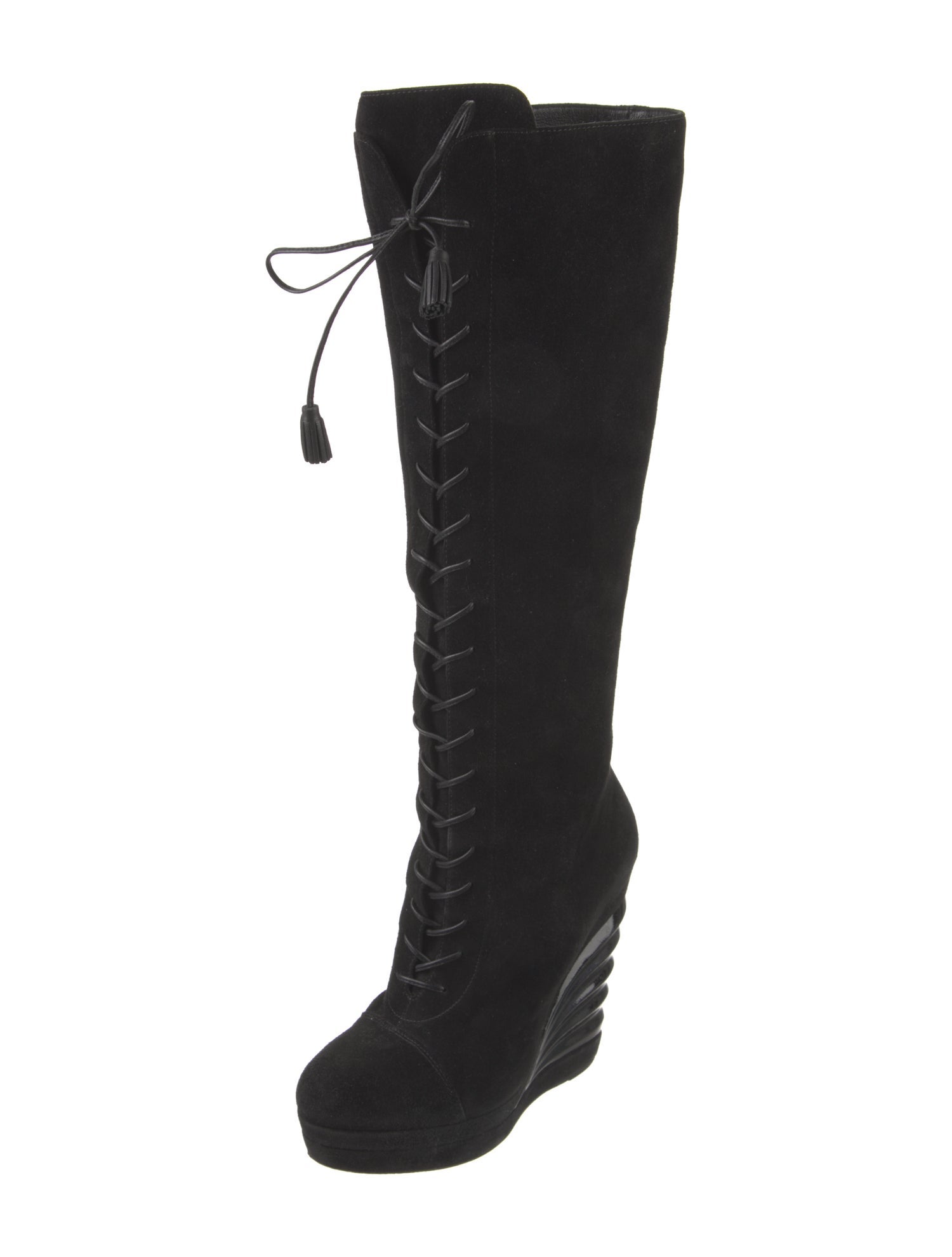 Yves Saint Laurent Suede Tassel Accents Lace-Up Boots