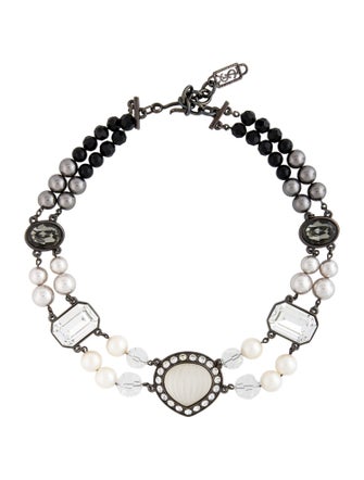 Yves Saint Laurent Crystal & Faux Pearl Double Strand Necklace