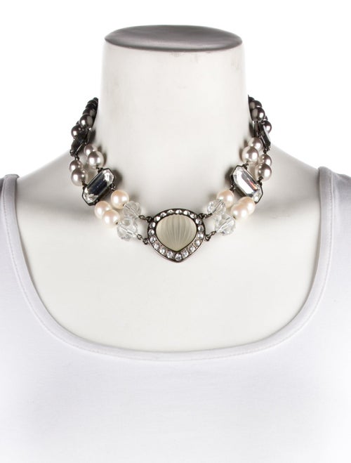 Yves Saint Laurent Crystal & Faux Pearl Double Strand Necklace