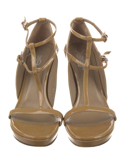 Yves Saint Laurent Patent Leather Cutout Accent T-Strap Sandals