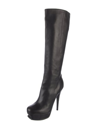 Yves Saint Laurent Rive Gauche Leather Embroidered Accent Boots