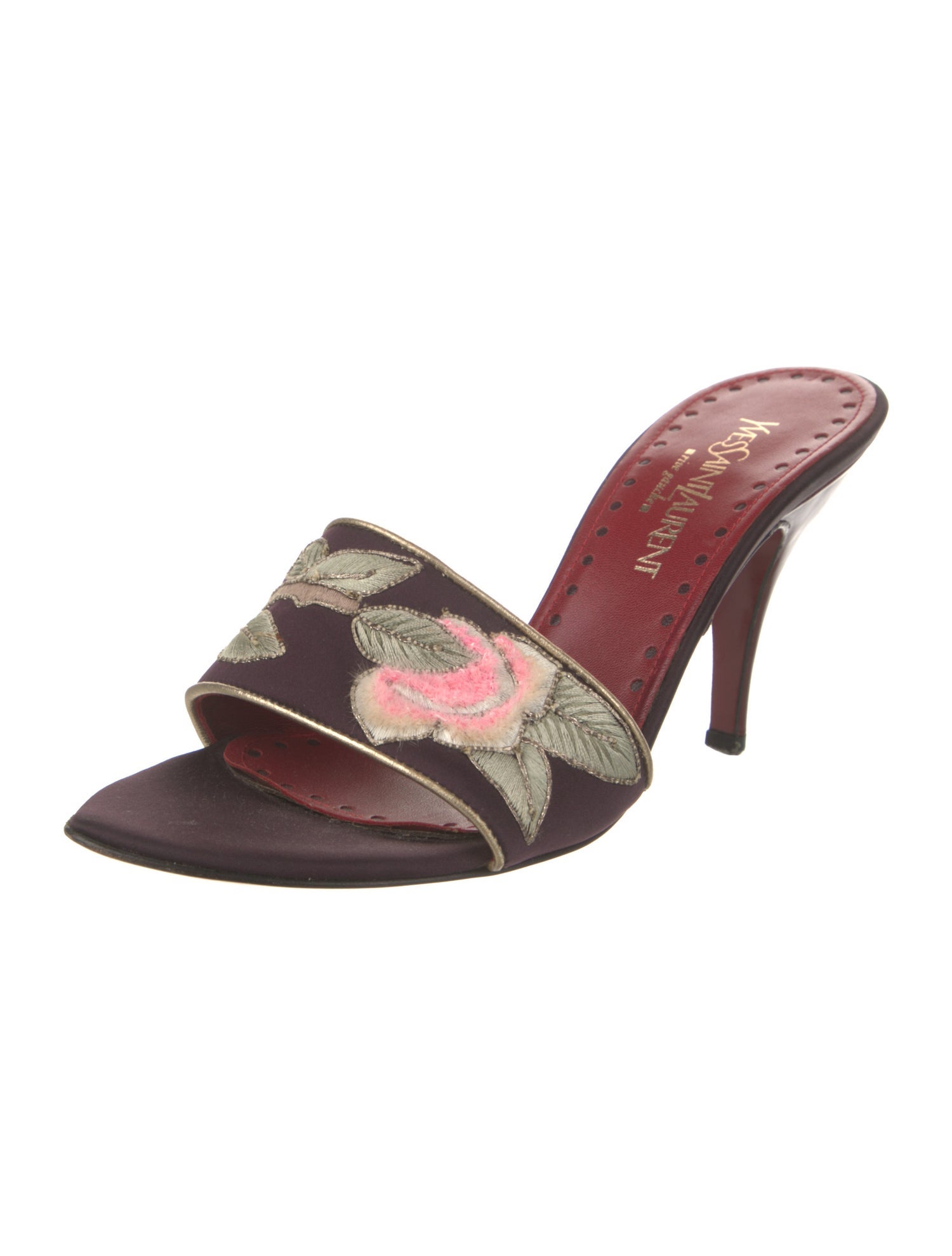Yves Saint Laurent Satin Floral Print Slides