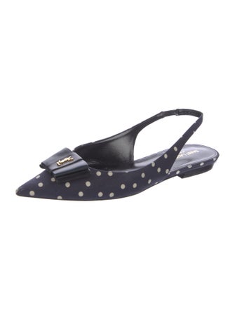 Saint Laurent Polka Dot Print Bow Accents Slingback Flats