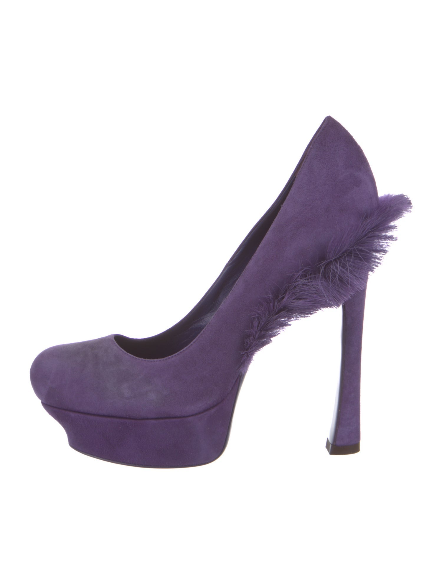 Yves Saint Laurent Suede Faux Fur Trim Slingback Pumps