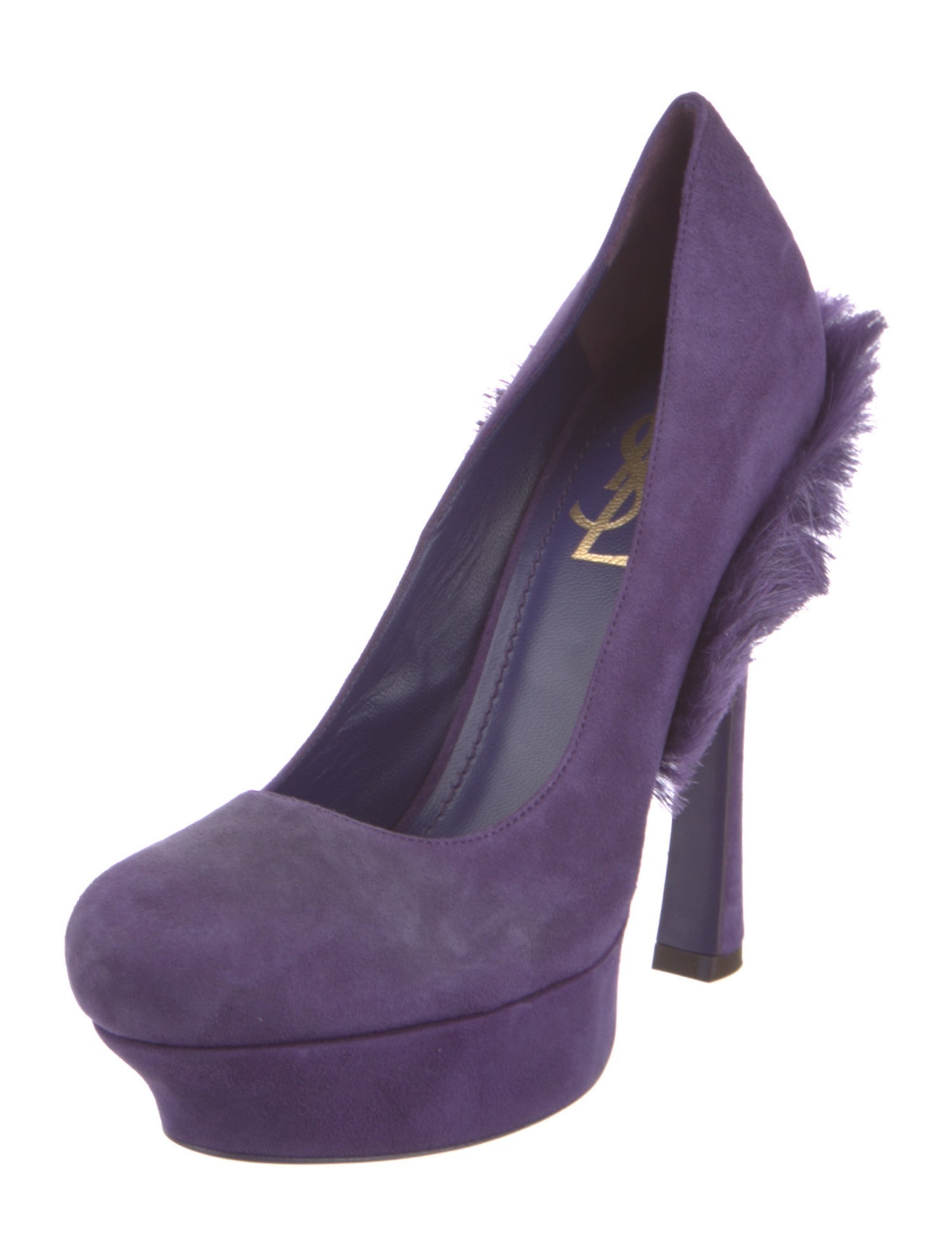 Yves Saint Laurent Suede Faux Fur Trim Slingback Pumps