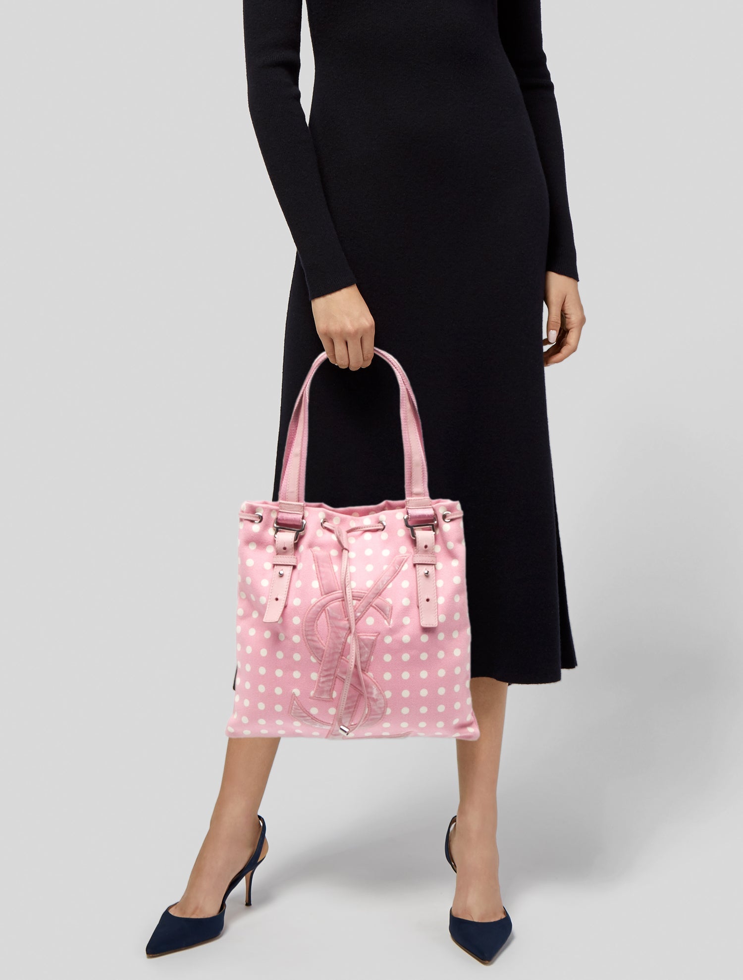 Yves Saint Laurent Canvas Polkadot Tote Vintage