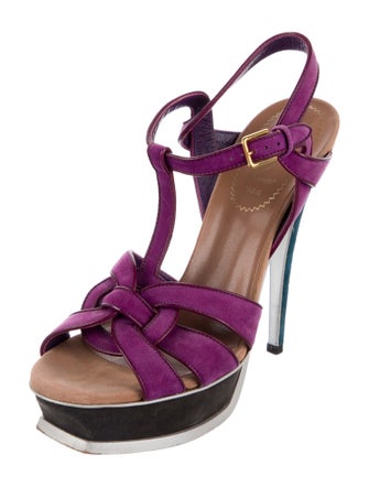 Yves Saint Laurent Suede Cutout Accent T-Strap Sandals