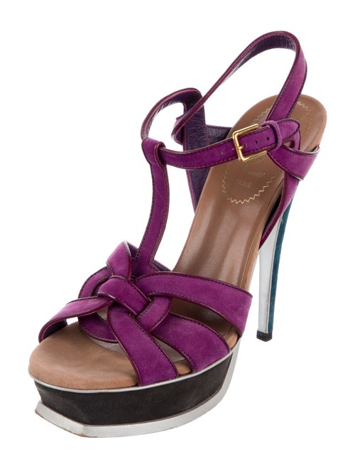 Yves Saint Laurent Suede Cutout Accent T-Strap Sandals