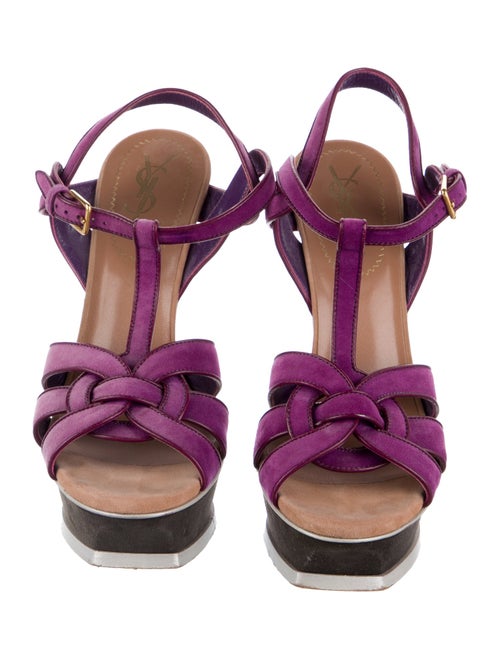 Yves Saint Laurent Suede Cutout Accent T-Strap Sandals