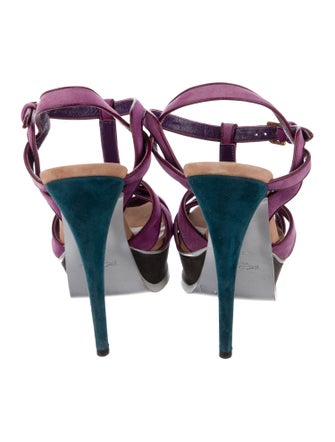 Yves Saint Laurent Suede Cutout Accent T-Strap Sandals