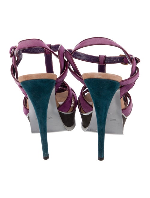 Yves Saint Laurent Suede Cutout Accent T-Strap Sandals
