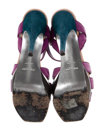 Yves Saint Laurent Suede Cutout Accent T-Strap Sandals