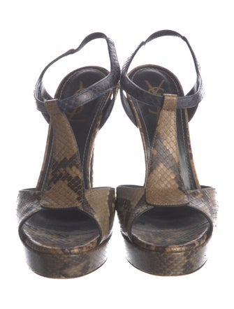 Yves Saint Laurent Snakeskin Animal Print T-Strap Sandals
