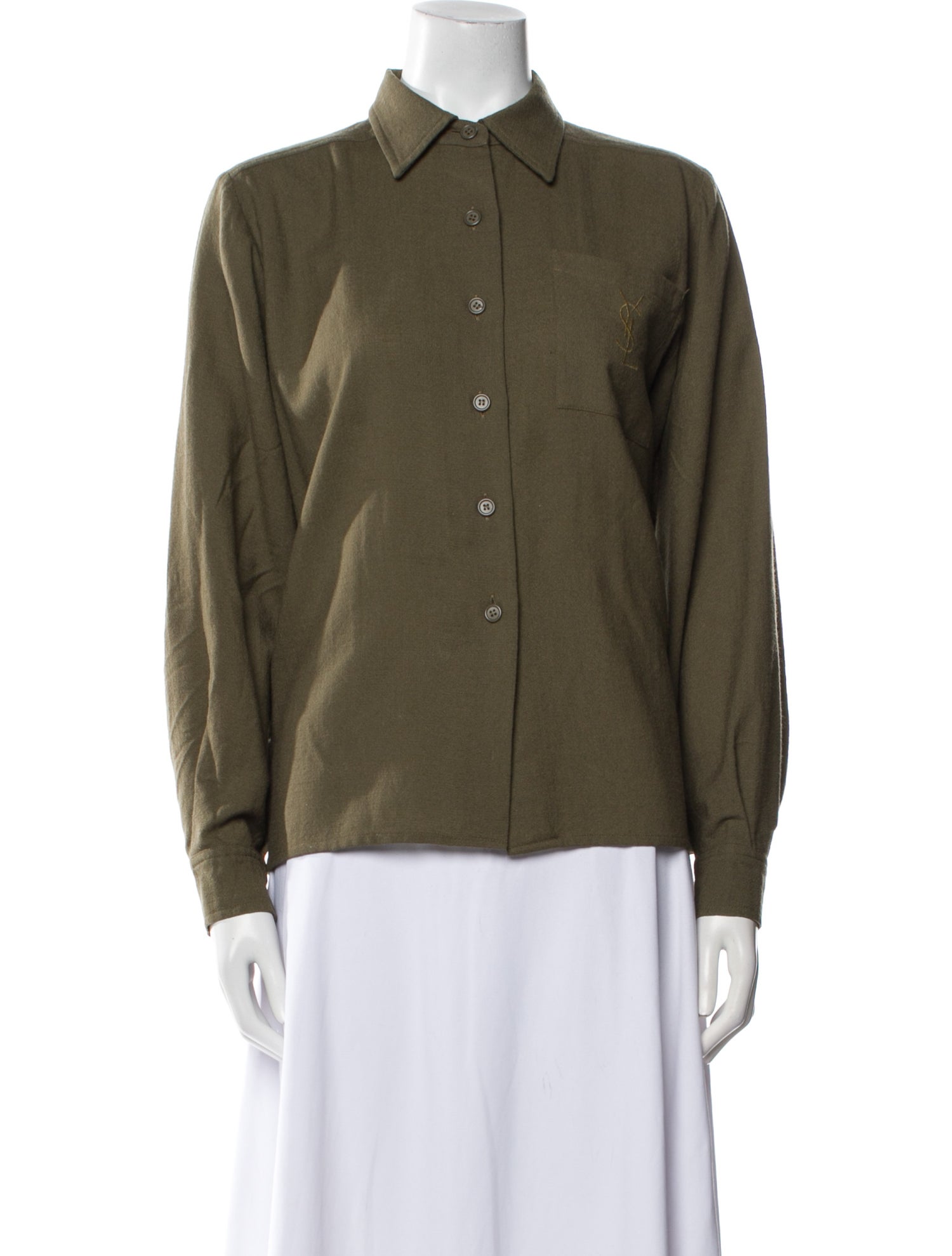 Yves Saint Laurent Wool Long Sleeve Button-Up Top