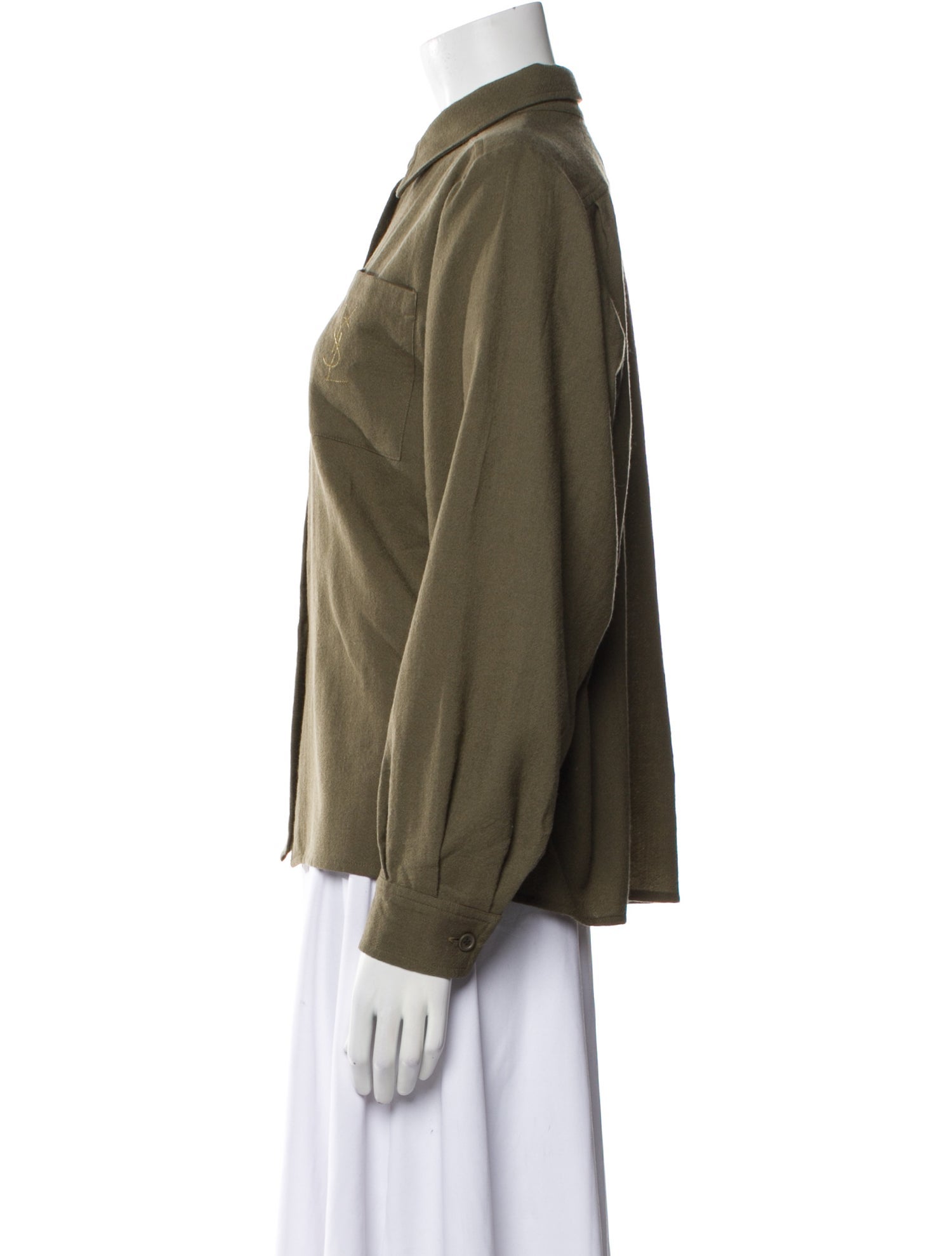 Yves Saint Laurent Wool Long Sleeve Button-Up Top