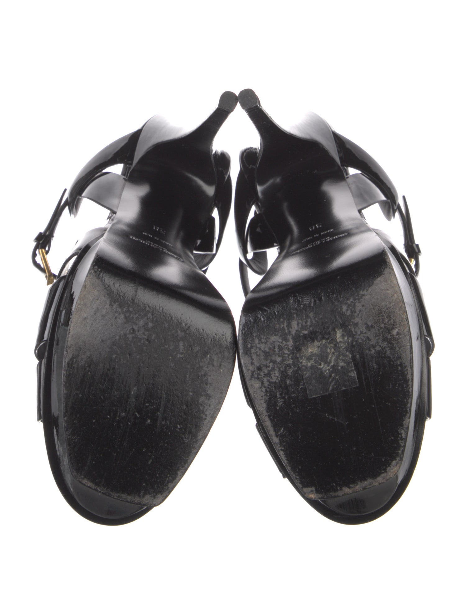 Saint Laurent Tribute Patent Leather T-Strap Sandals