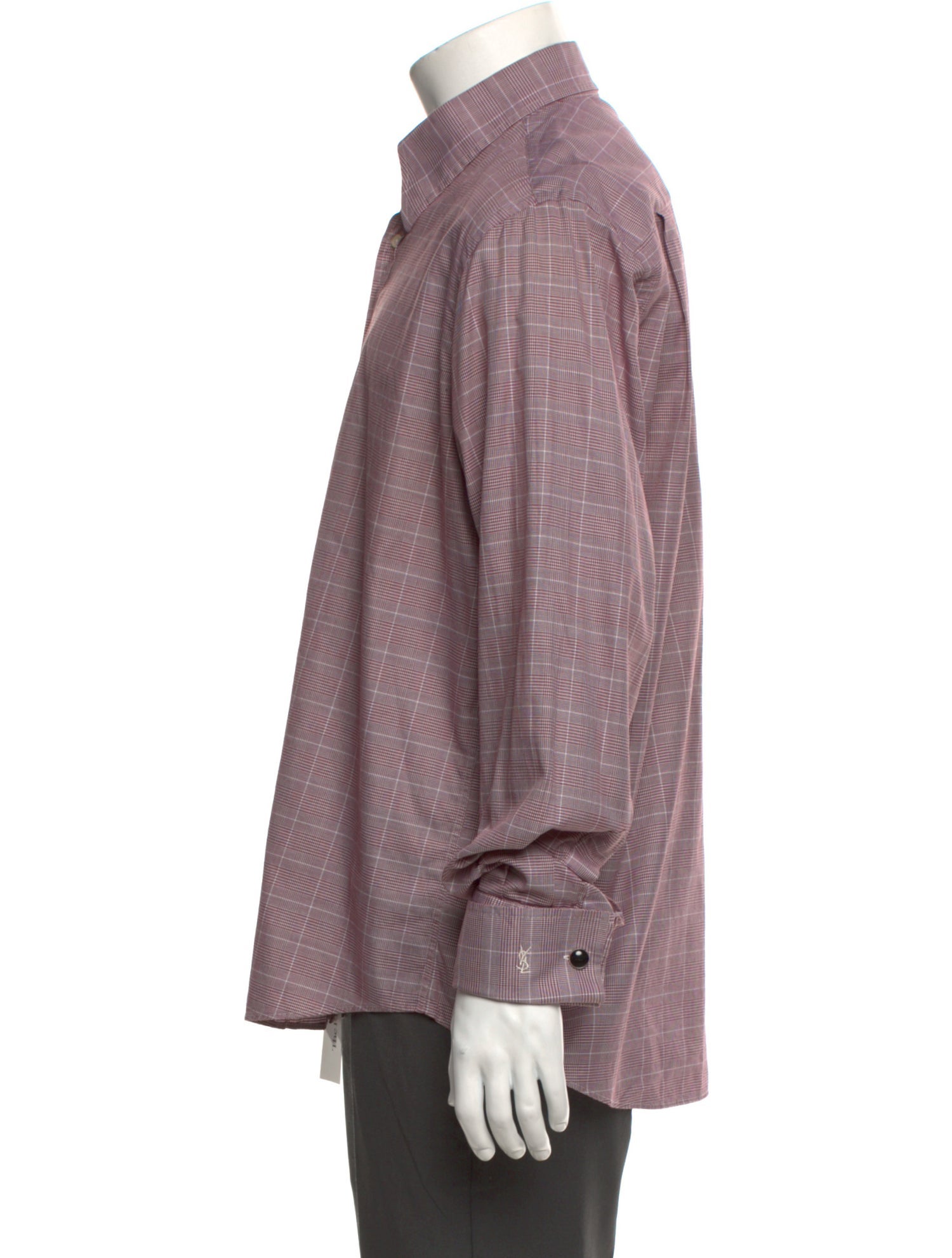 Yves Saint Laurent Plaid Print Long Sleeve Dress Shirt