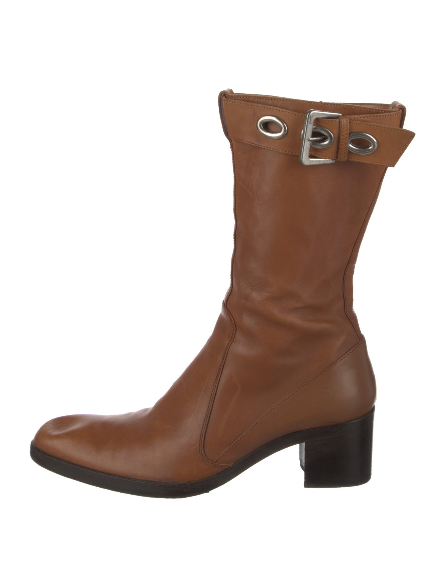 Yves Saint Laurent Leather Colorblock Pattern Combat Boots