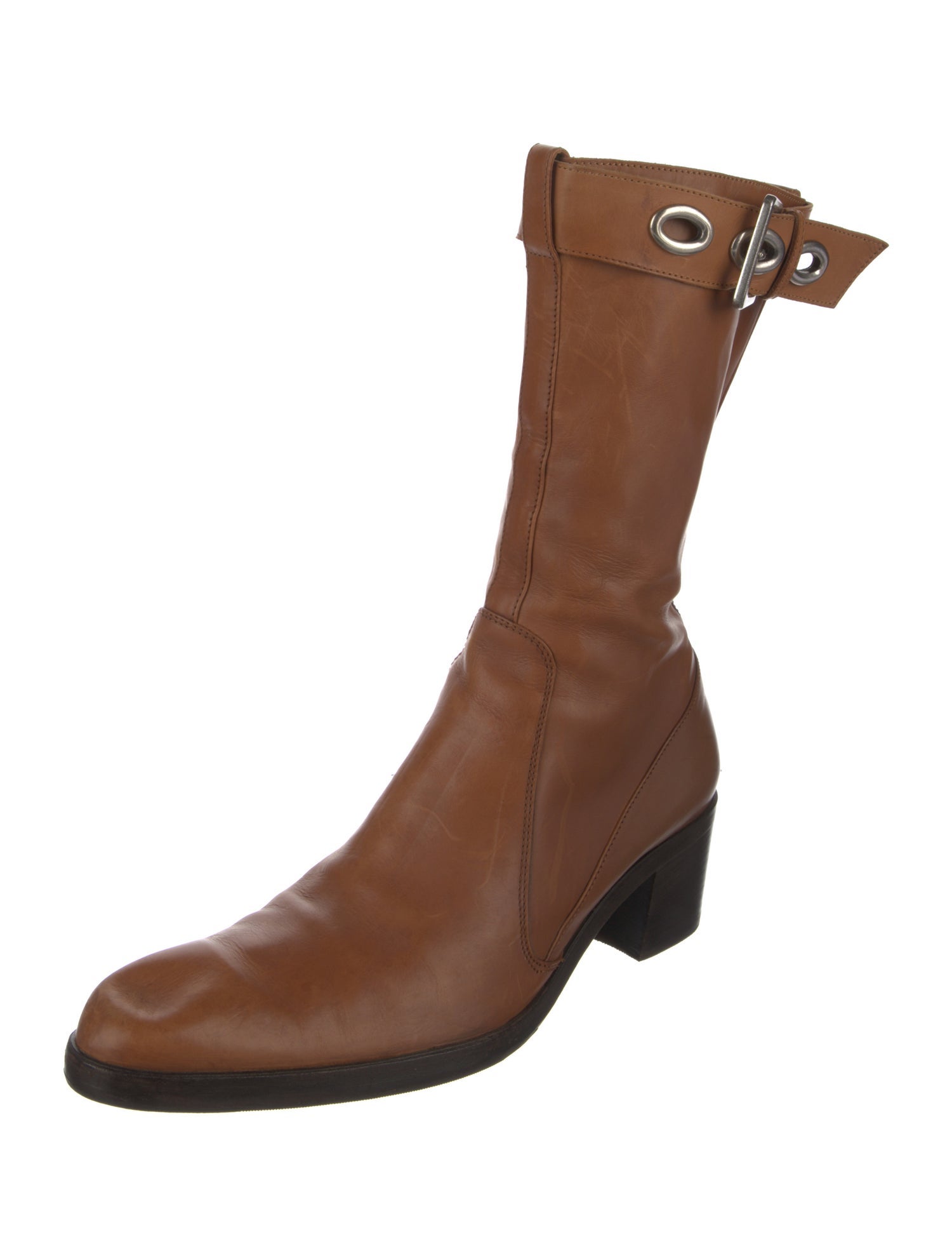 Yves Saint Laurent Leather Colorblock Pattern Combat Boots