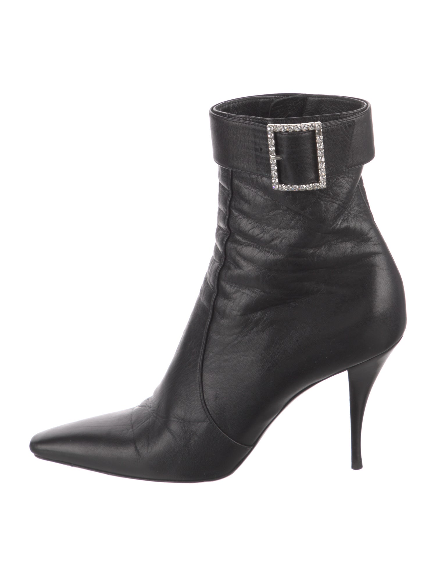 Saint Laurent Leather Crystal Embellishments Boots