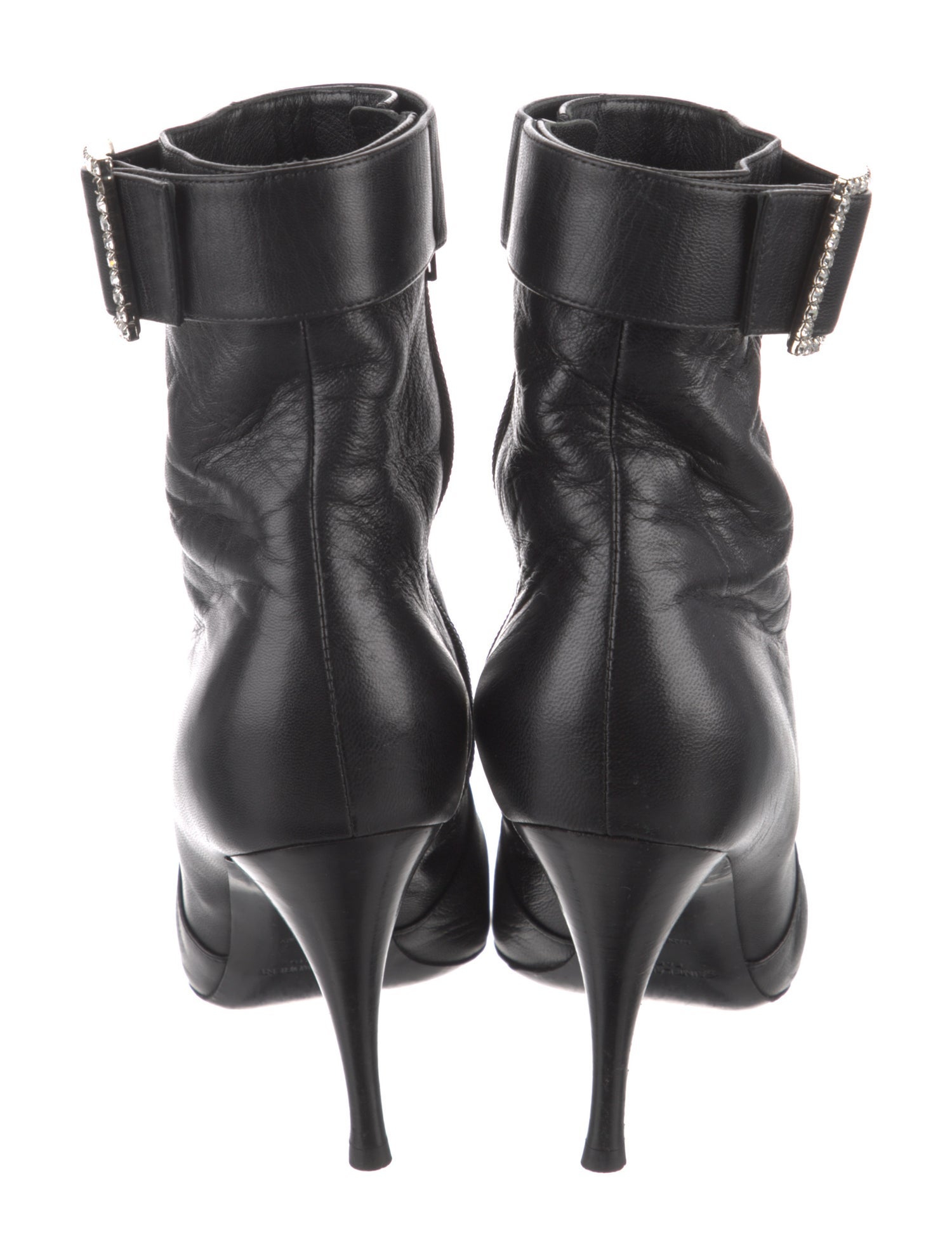 Saint Laurent Leather Crystal Embellishments Boots