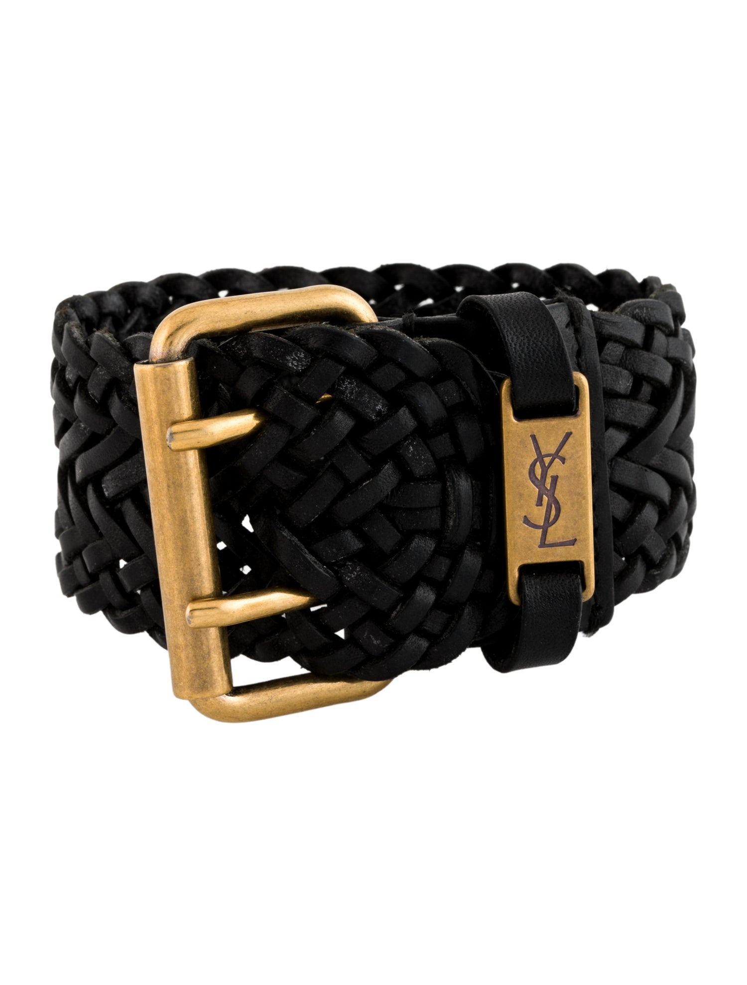 Yves Saint Laurent Braided Leather Buckle Wrap Bracelet