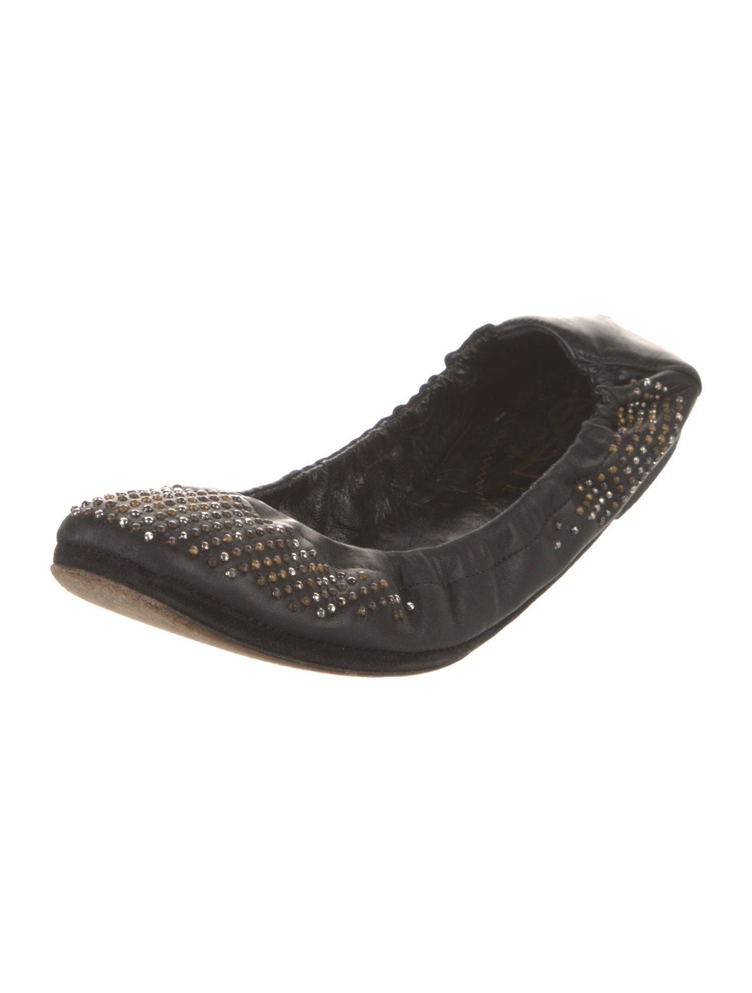 Yves Saint Laurent Leather Studded Accents Ballet Flats