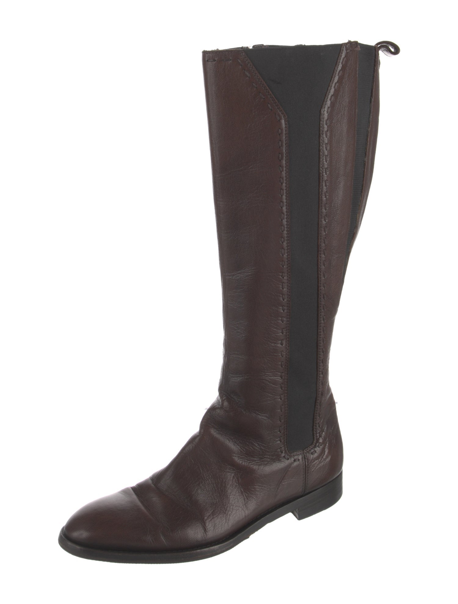 Yves Saint Laurent Leather Whipstitch Trim Riding Boots
