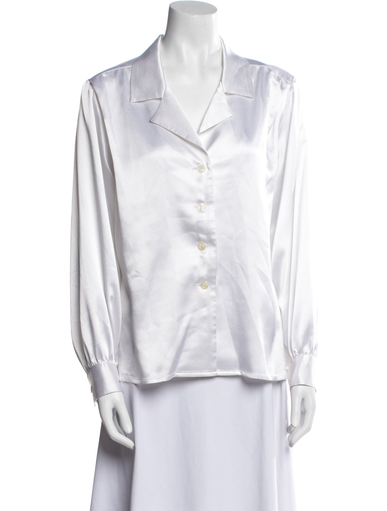 Yves Saint Laurent V-Neck Long Sleeve Button-Up Top