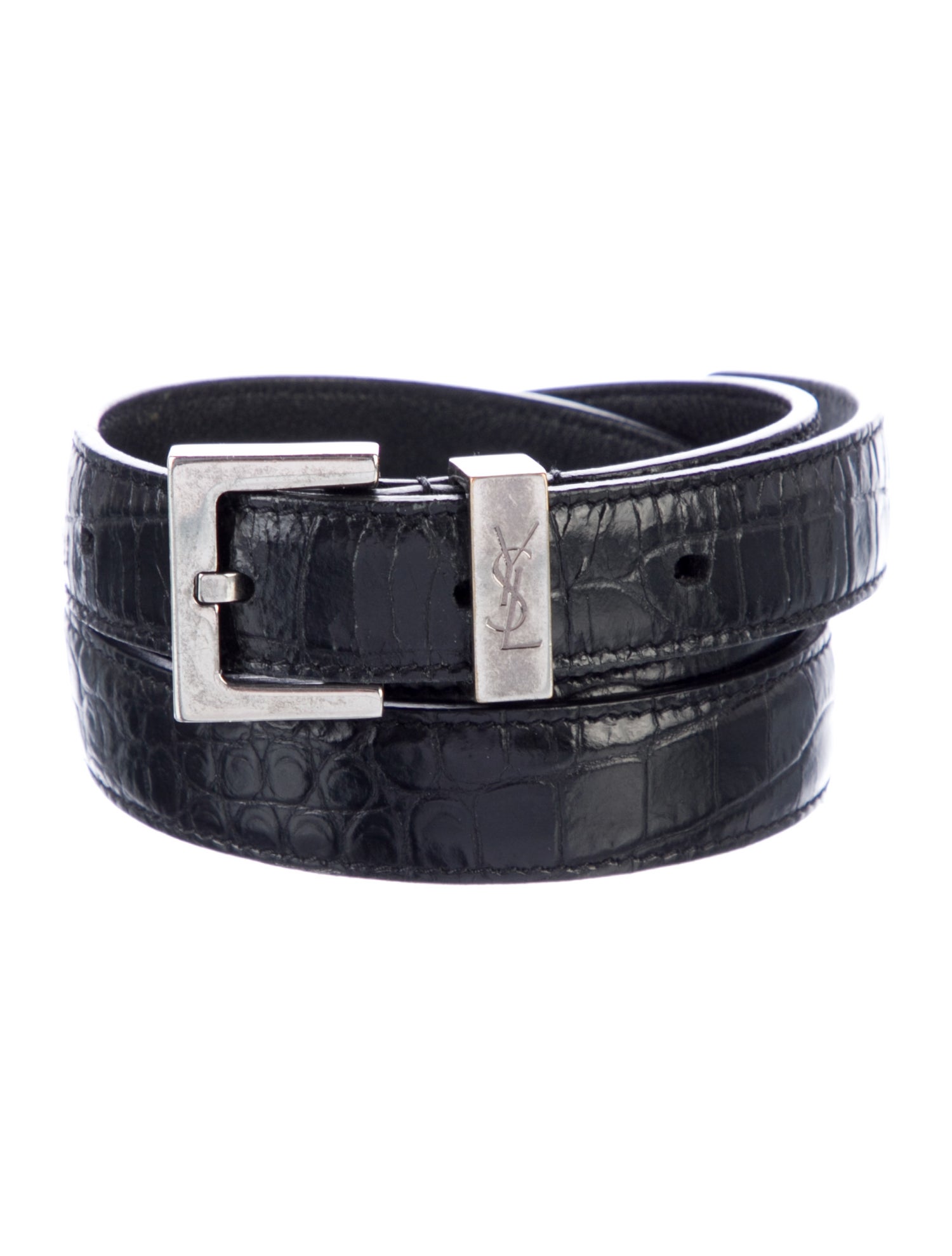 Saint Laurent Skinny Embossed Leather Belt